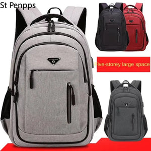 Large Men Backpack Laptop 15.6 Oxford Gray Solid Teen College Student Back Pack