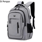 Large Men Backpack Laptop 15.6 Oxford Gray Solid Teen College Student Back Pack