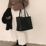 Large Capacity Tote Bags Solid PU Leather Shoulder Bag Female Zipper Bolsa