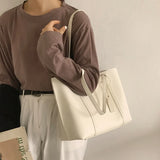 Large Capacity Tote Bags Solid PU Leather Shoulder Bag Female Zipper Bolsa