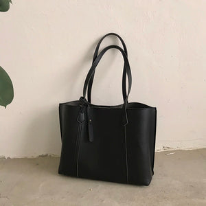 Large Capacity Tote Bags Solid PU Leather Shoulder Bag Female Zipper Bolsa