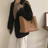 Large Capacity Tote Bags Solid PU Leather Shoulder Bag Female Zipper Bolsa