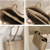 Large Capacity Tote Bags Solid PU Leather Shoulder Bag Female Zipper Bolsa