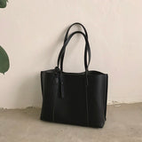 Large Capacity Tote Bags Solid PU Leather Shoulder Bag Female Zipper Bolsa
