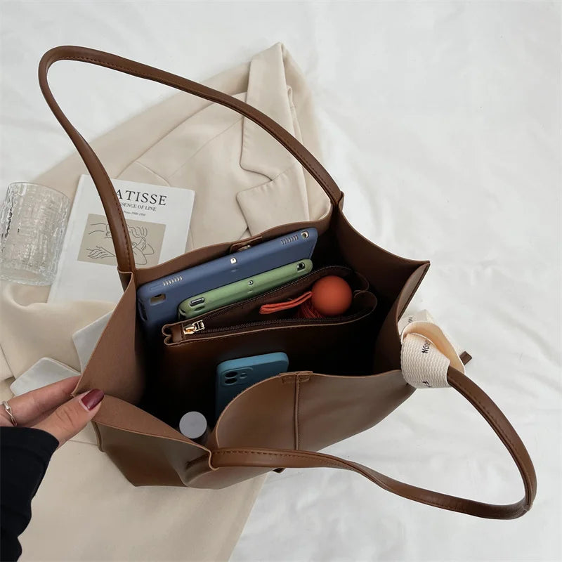 Vintage Leather Shoulder Bag High Capacity Tote Bag