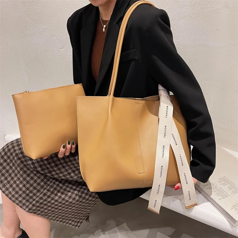 Vintage Leather Shoulder Bag High Capacity Tote Bag