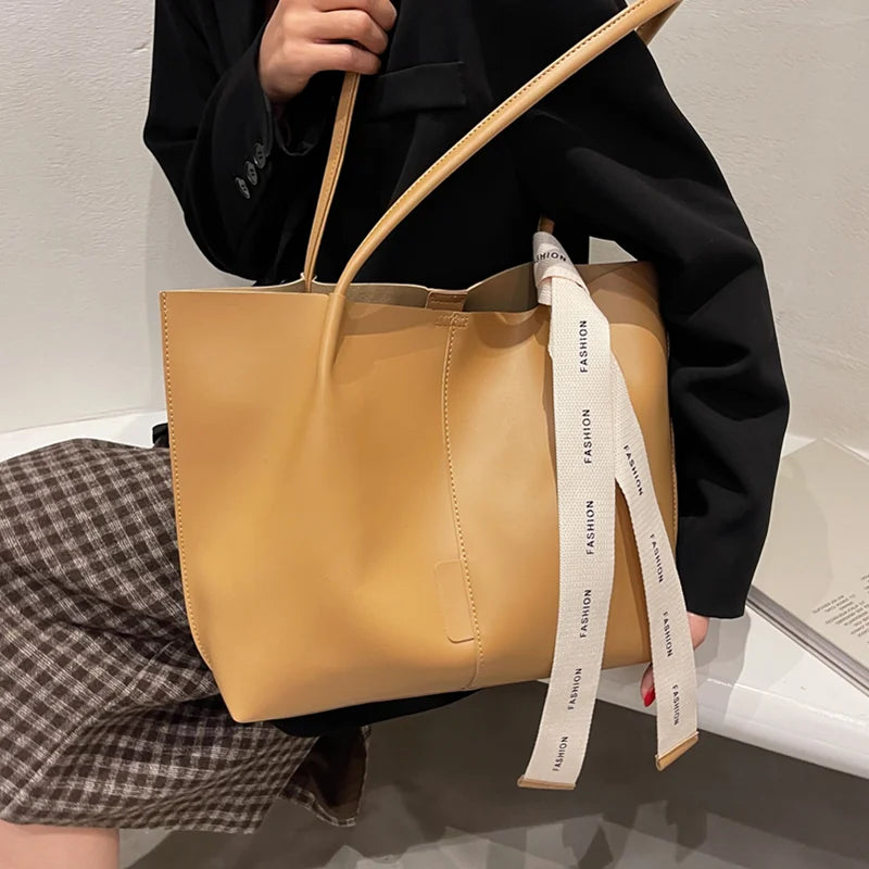 Vintage Leather Shoulder Bag High Capacity Tote Bag