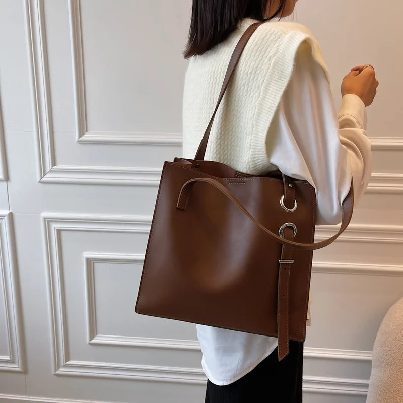 Vintage Leather Tote Bag Women's Handbag High Capacity Shoulder Travel Bag