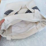 Plaid Bow Canvas Shoulder Bag Zipper Large Capacity Totes Bag Harajuku Style