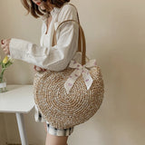 Boho Straw Beach Tote Bag Women's Shoulder Handbag