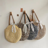Boho Straw Beach Tote Bag Women's Shoulder Handbag