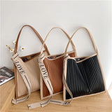 Soft Stripe PU Leather Crossbody Bag for Women Handbag Shoulder Purse