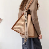 Soft Stripe PU Leather Crossbody Bag for Women Handbag Shoulder Purse