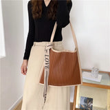 Soft Stripe PU Leather Crossbody Bag for Women Handbag Shoulder Purse