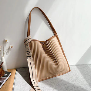 Soft Stripe PU Leather Crossbody Bag for Women Handbag Shoulder Purse