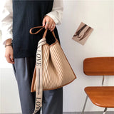 Soft Stripe PU Leather Crossbody Bag for Women Handbag Shoulder Purse