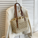 Straw Bucket Bag Women Weave Beach Basket Handbag