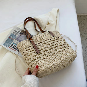 Straw Bucket Bag Women Weave Beach Basket Handbag