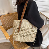 Straw Bucket Bag Women Weave Beach Basket Shoulder Bags
