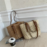 Straw Bucket Bag Women Weave Beach Basket Shoulder Bags