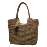 Straw Weave Tassel Tote Beach Bag Large Capacity Lady Handbag