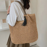 Straw Weave Tassel Tote Beach Bag Large Capacity Lady Handbag