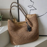 Straw Weave Tassel Tote Beach Bag Large Capacity Lady Handbag