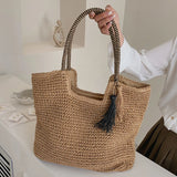 Straw Weave Tassel Tote Beach Bag Large Capacity Lady Handbag