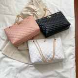 Women's Chain Crossbody Bag Large Leather Plaid Shopper Handbag