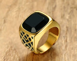 Square Agate Gemstone Ring for Men Titanium Stainless Steel Solid Jewelry