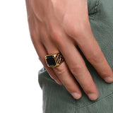Square Agate Gemstone Ring for Men Titanium Stainless Steel Solid Jewelry