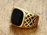 Square Agate Gemstone Ring for Men Titanium Stainless Steel Solid Jewelry