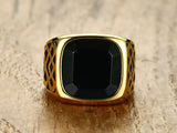 Square Agate Gemstone Ring for Men Titanium Stainless Steel Solid Jewelry