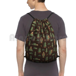 Bigfoot Forest Backpack Drawstring Bag Riding Climbing Gym Bag Sasquatch Pattern