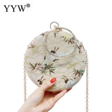 Bird Pattern Evening Party Clutch Bag with Rhinestone Handle