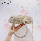 Bird Pattern Evening Party Clutch Bag with Rhinestone Handle