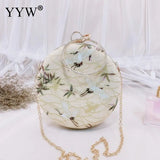 Bird Pattern Evening Party Clutch Bag with Rhinestone Handle