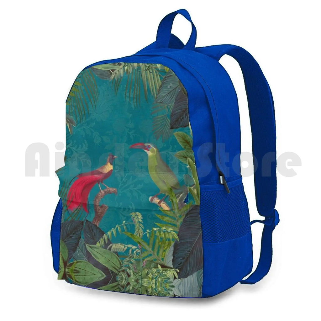 Vintage Botanical Illustration Jungle Birds Outdoor Hiking Backpack