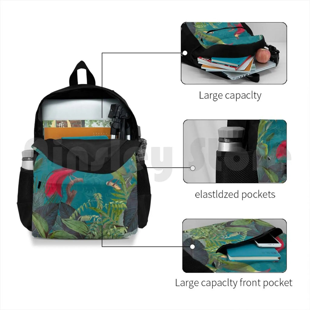 Vintage Botanical Illustration Jungle Birds Outdoor Hiking Backpack