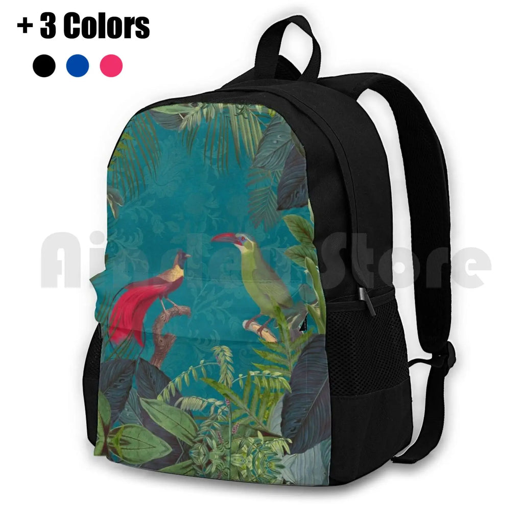 Vintage Botanical Illustration Jungle Birds Outdoor Hiking Backpack
