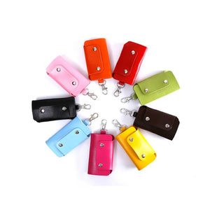 Unisex PU Leather Large Capacity Key Bag Small Box Buckle Solid Key Wallets