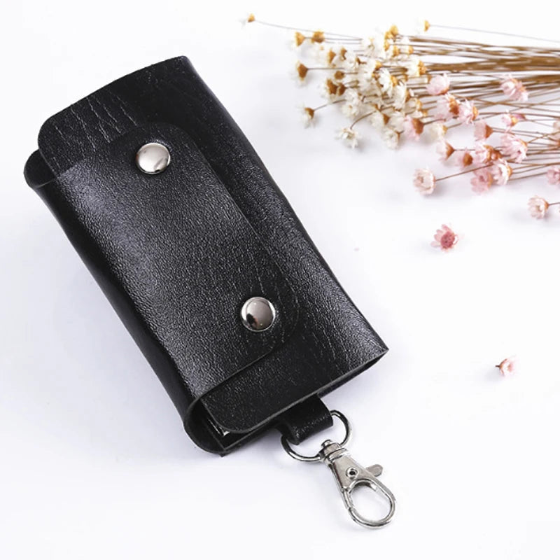Unisex PU Leather Large Capacity Key Bag Small Box Buckle Solid Key Wallets