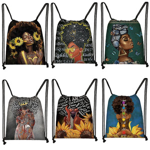 African Woman Drawstring Bags Women Casual Backpack Girl Shoulder Bags