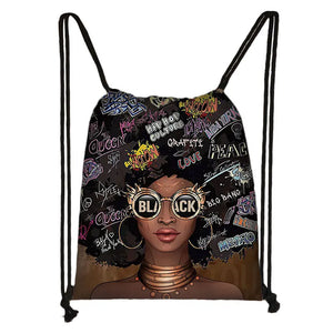 African Woman Drawstring Bags Women Casual Backpack Girl Shoulder Bags