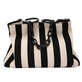 Stripes Canvas Shoulder Bag Women Tote Female Handbags