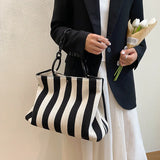 Stripes Canvas Shoulder Bag Women Tote Female Handbags