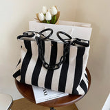 Stripes Canvas Shoulder Bag Women Tote Female Handbags