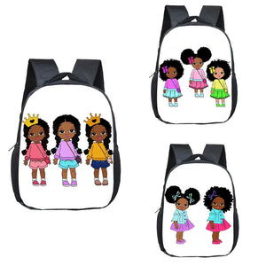 Art Girls Crown Backpack Children School Bags Cartoon Afro Girls School Book Bag