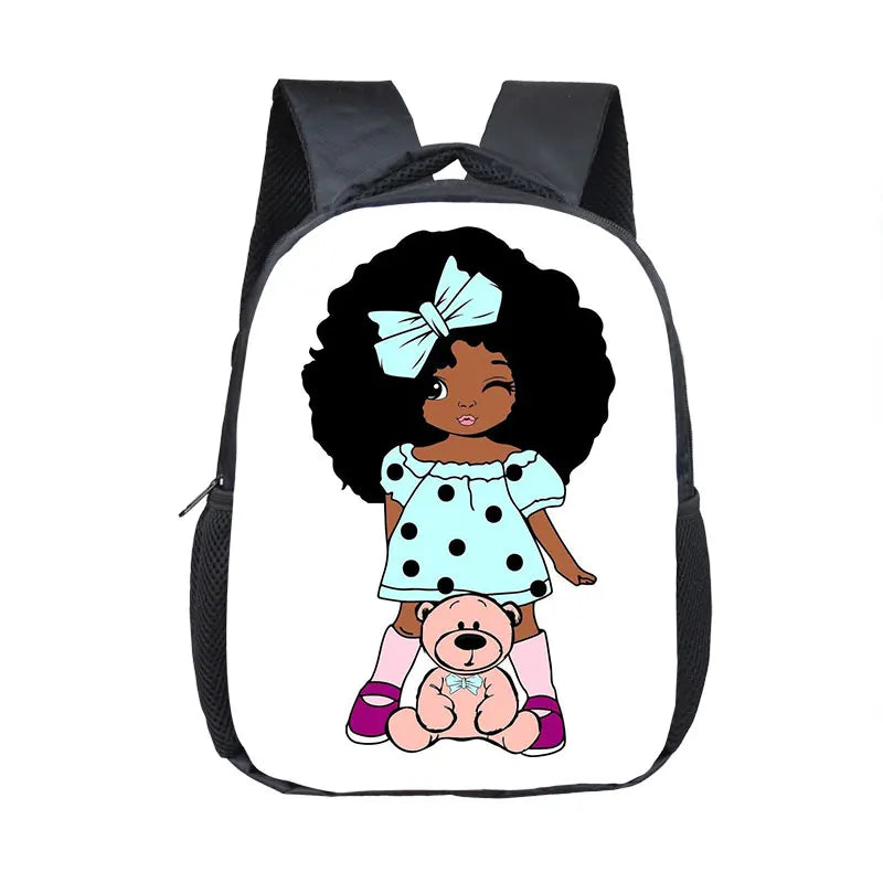 Art Girls Crown Backpack Children School Bags Cartoon Afro Girls School Book Bag