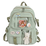Women's Large School Backpack with Toy Bear, Preppy Style